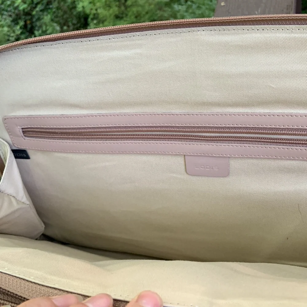 Lodis Snake-Print Laptop Bag in Cream, Brown & Teal